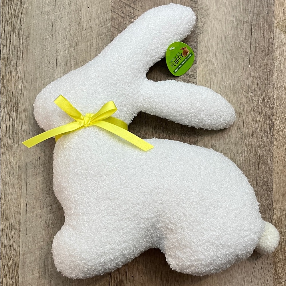 Happy go fluffy White Bunny Plush with Yellow Bow
